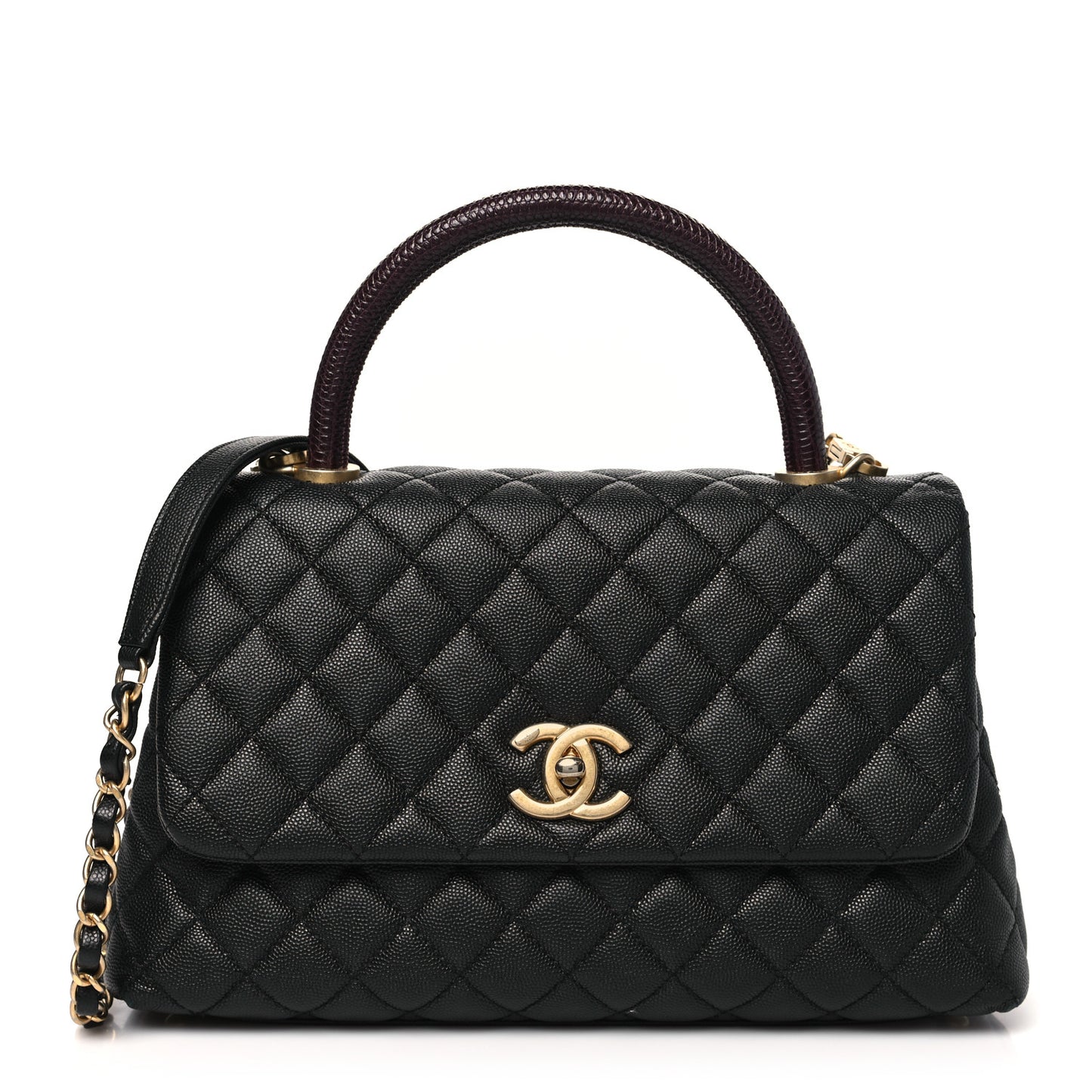 Caviar Lizard Embossed Quilted Small Coco Handle Flap Black
