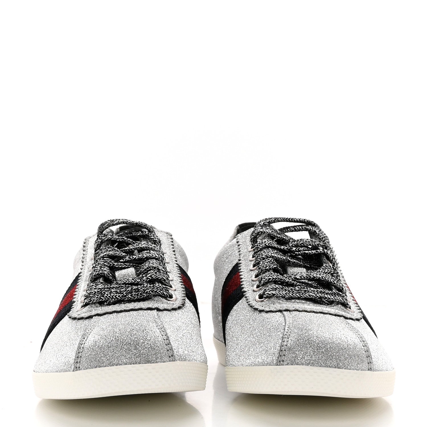 Gucci Glitter Fabric Studded Web Womens Sneakers 35.5 Silver 2 of 13