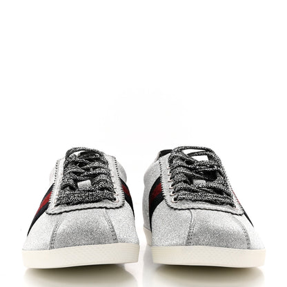 Gucci Glitter Fabric Studded Web Womens Sneakers 35.5 Silver 2 of 13