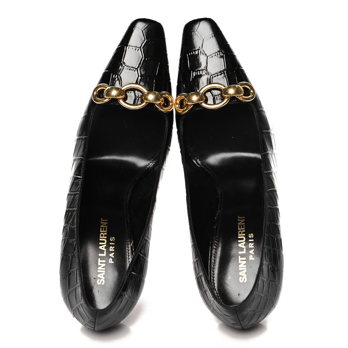 Calfskin Crocodile Embossed Silvana Pumps 38 Black
