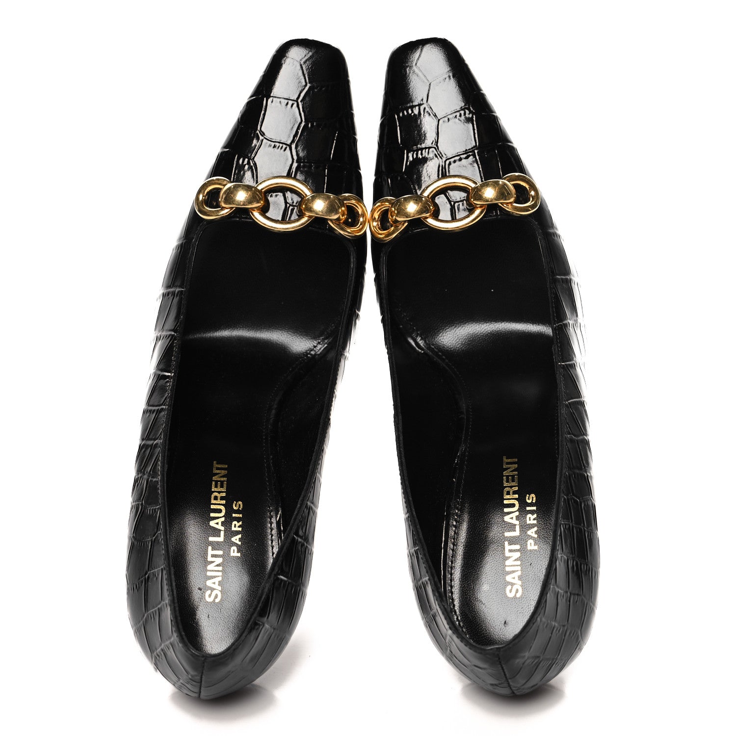 Saint Laurent Calfskin Crocodile Embossed Silvana Pumps 38 Black 2 of 9