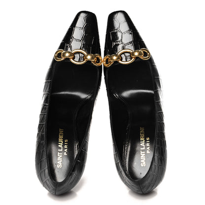 Saint Laurent Calfskin Crocodile Embossed Silvana Pumps 38 Black 2 of 9