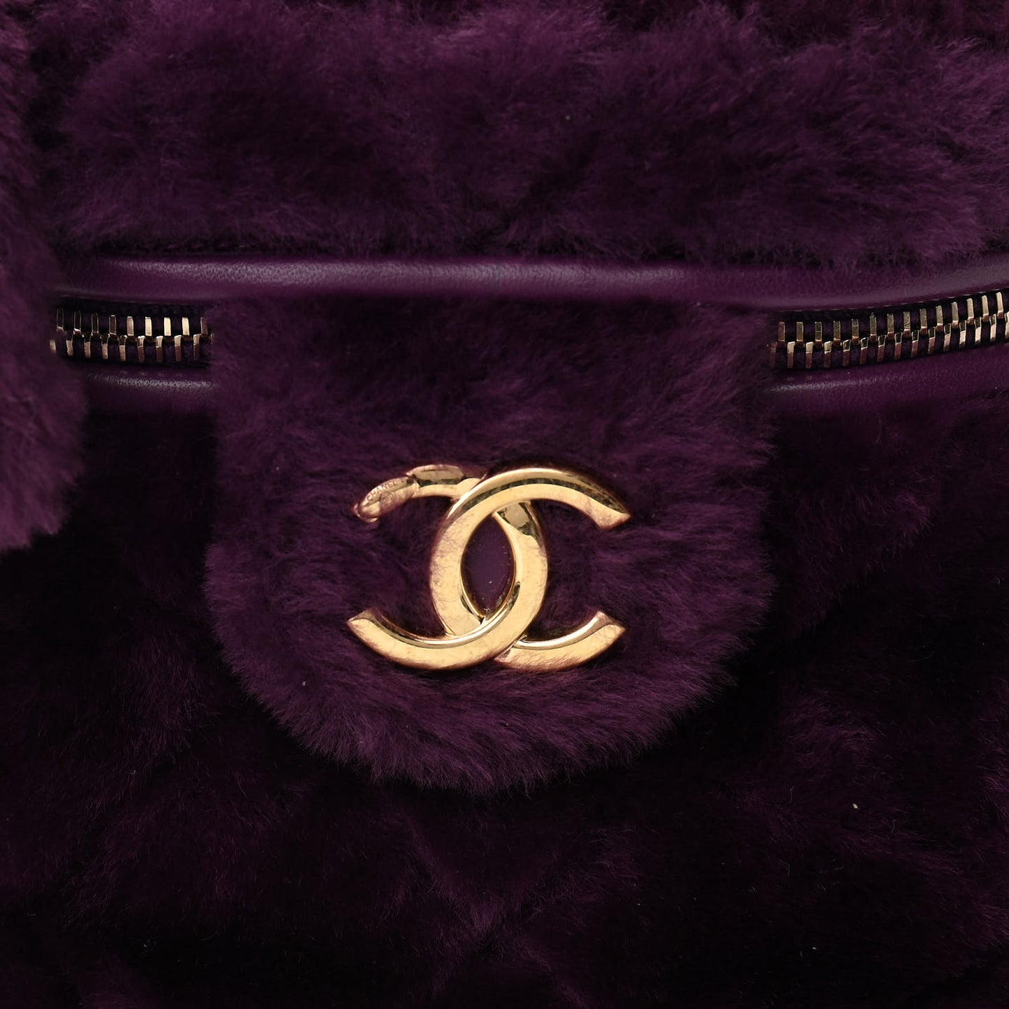 Shearling Lambskin Quilted Small Vanity Case Purple