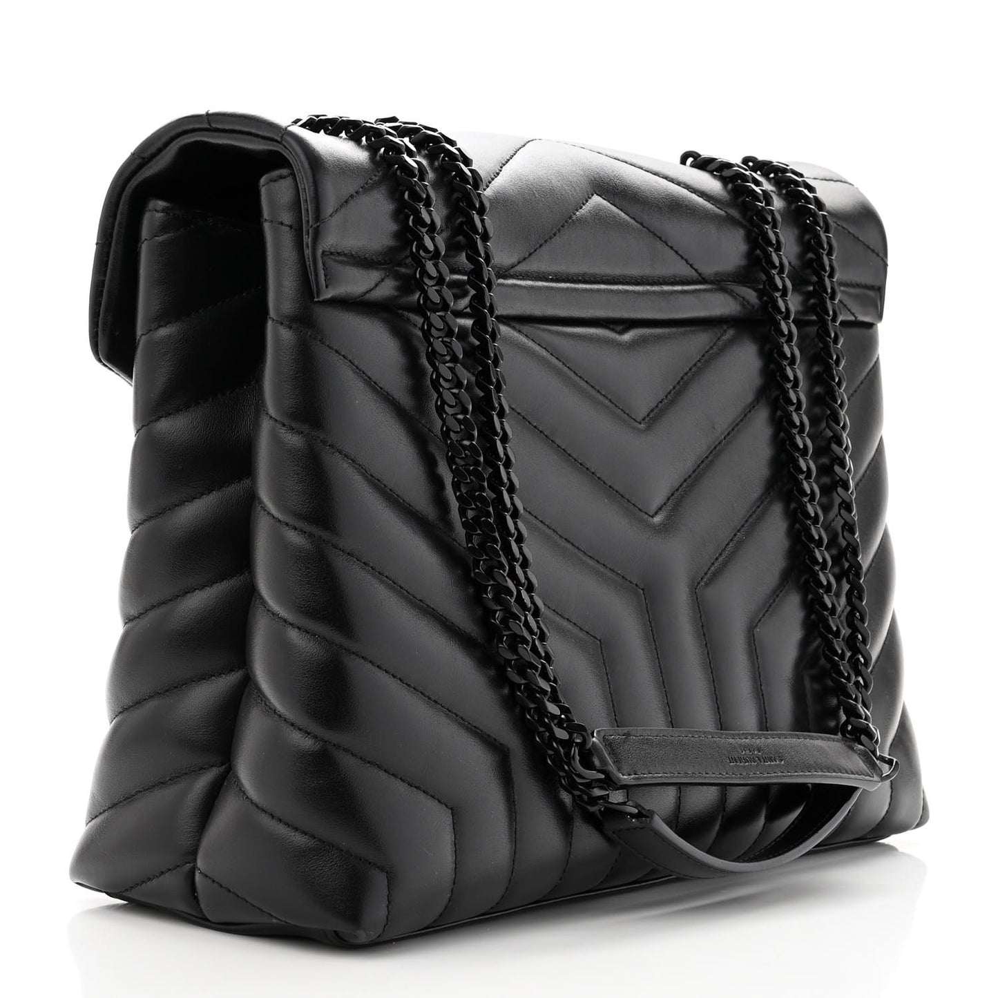 Calfskin Y Quilted Monogram Monochrome Medium Loulou Chain Satchel Black