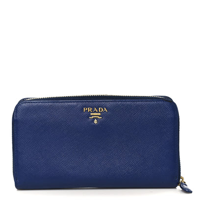 Prada Saffiano Metal Zip Around Wallet Blue 1 of 8