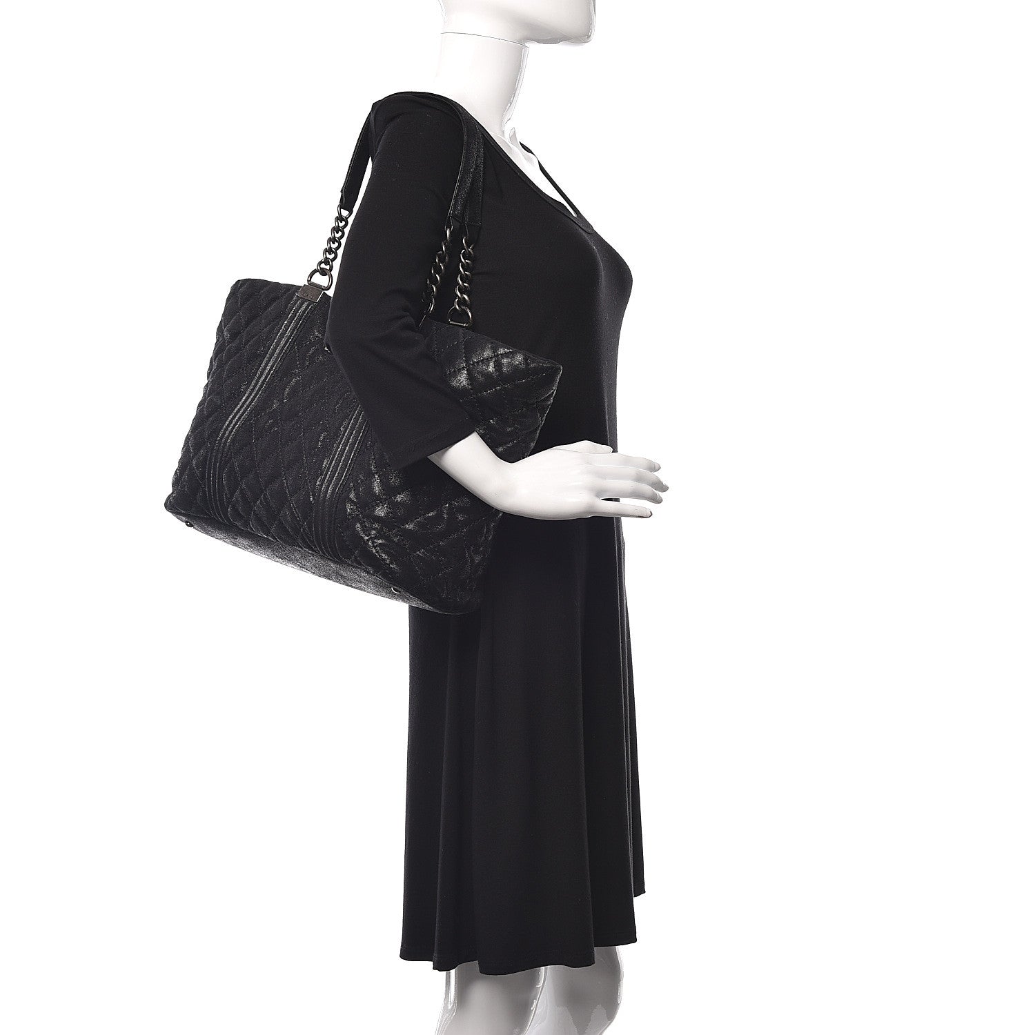 Chanel Goatskin Quilted Large Gentle Boy Shopping Tote Black 2 of 11