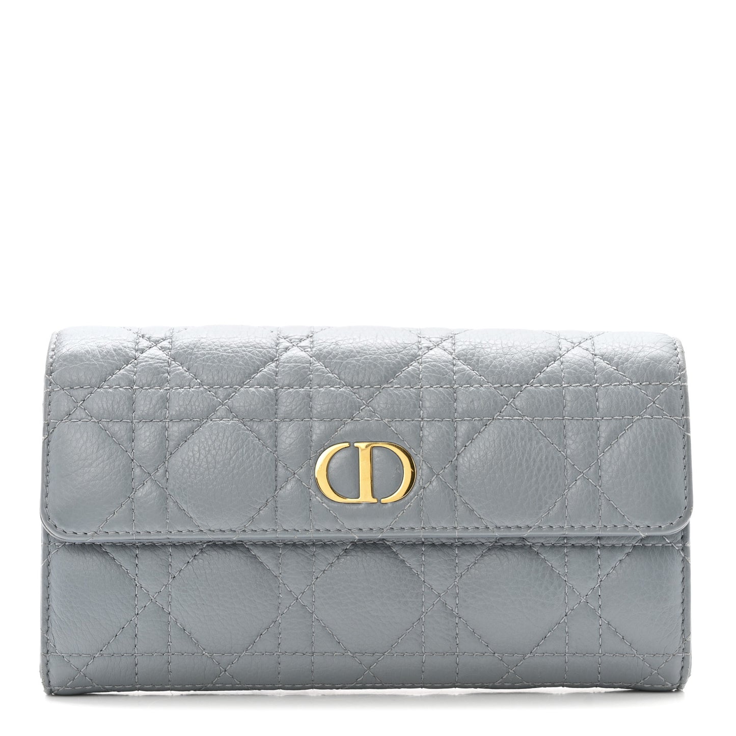 Supple Calfskin Cannage Caro Orchid Long Wallet Cloud Blue