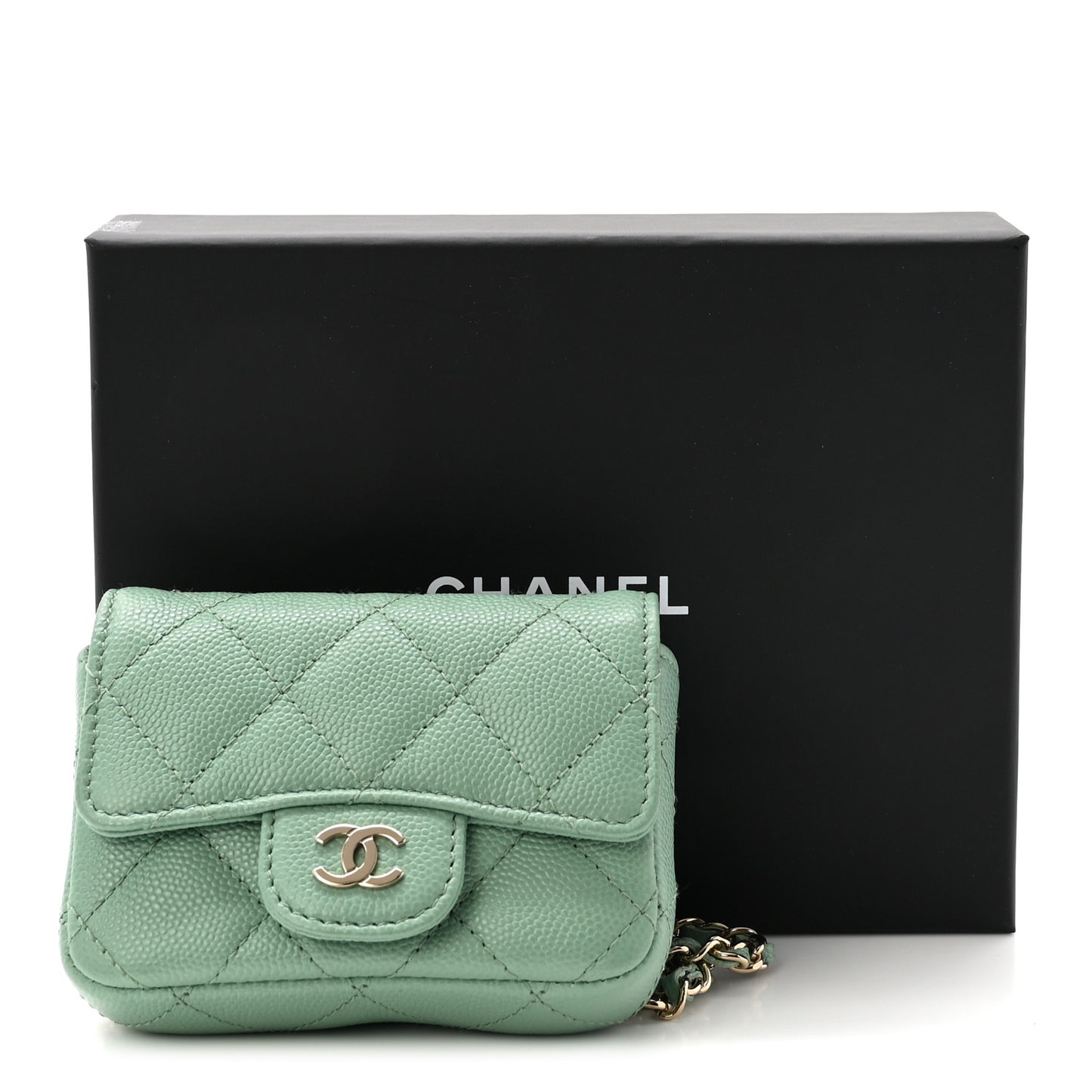 Caviar Quilted Mini Chain Belt Bag Light Green