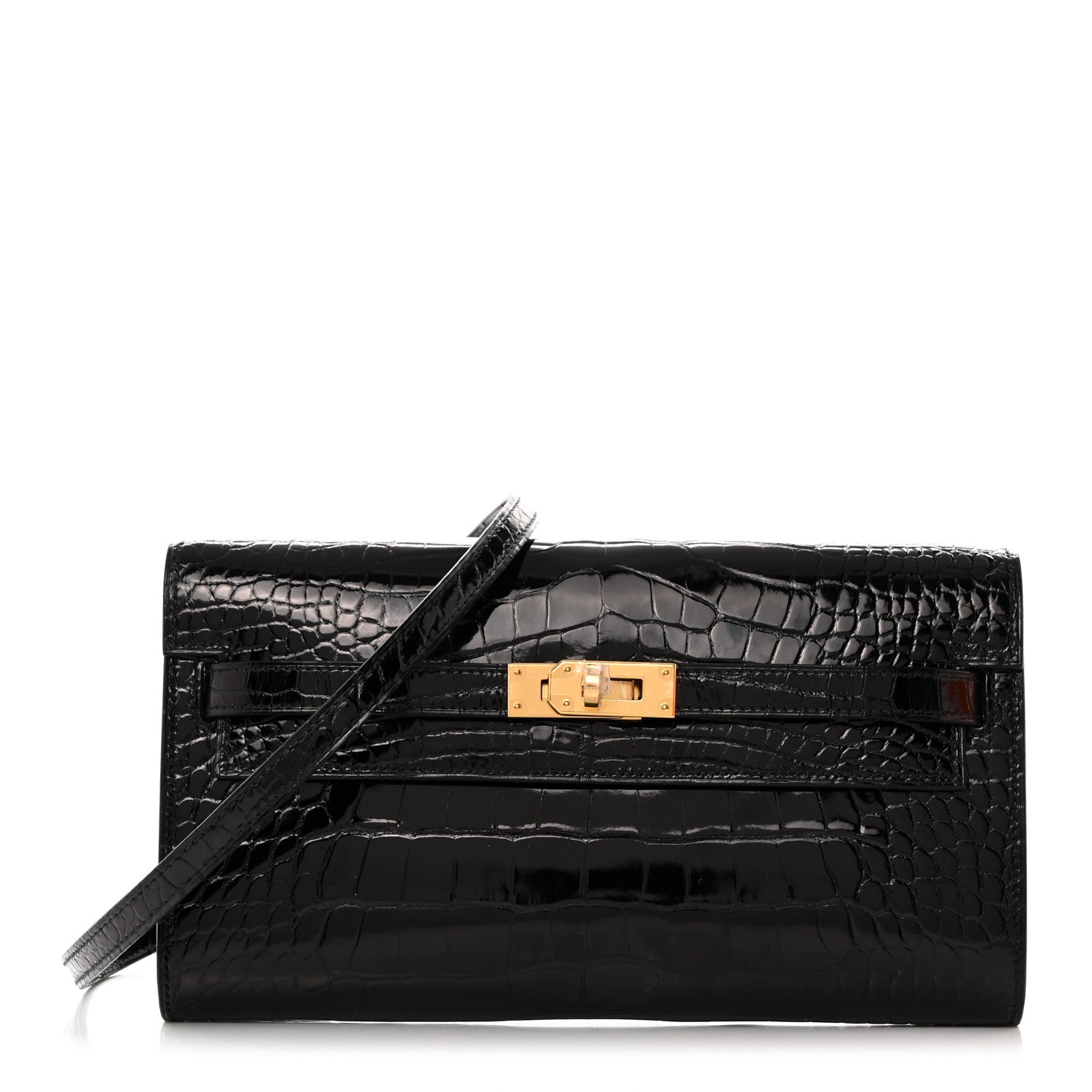 Hermes Shiny Alligator Kelly Wallet To Go Black 1 of 10