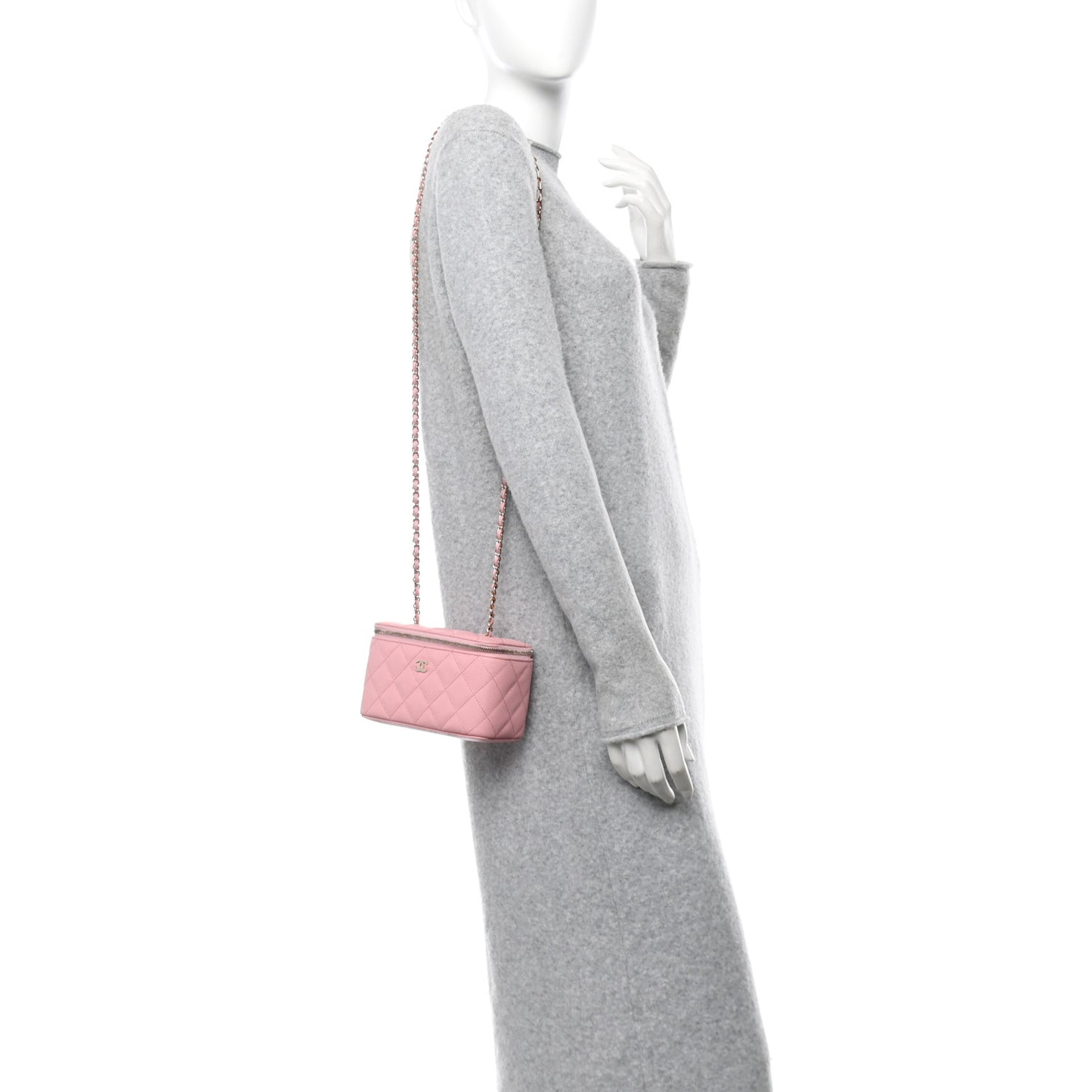Caviar Quilted Small Vanity Case With Chain Pink