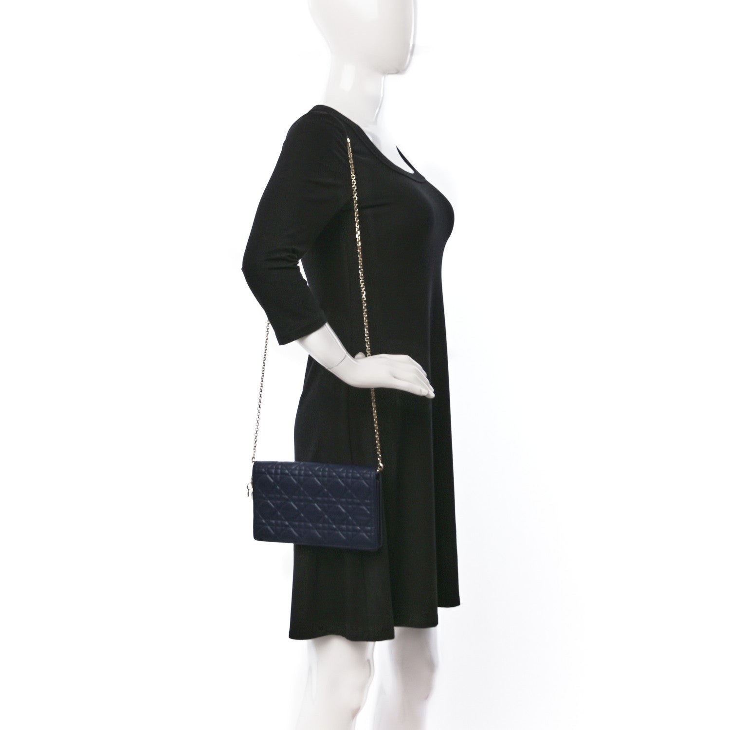 Christian Dior Lambskin Cannage Lady Dior Pouch Navy 2 of 8