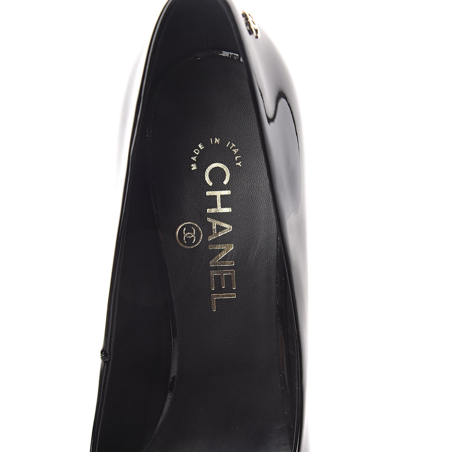 Patent Pearl Embellished Heel Peep Toe CC Pumps 41 Black