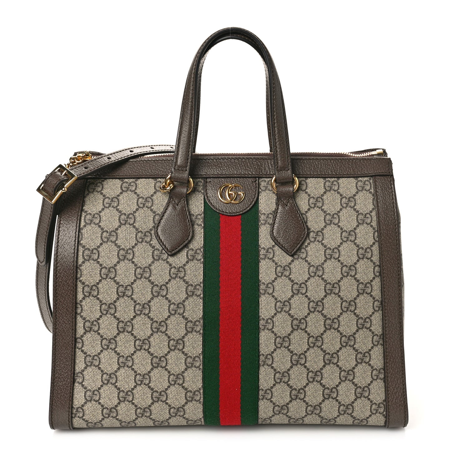 GG Supreme Monogram Web Medium Ophidia Tote Bag Brown