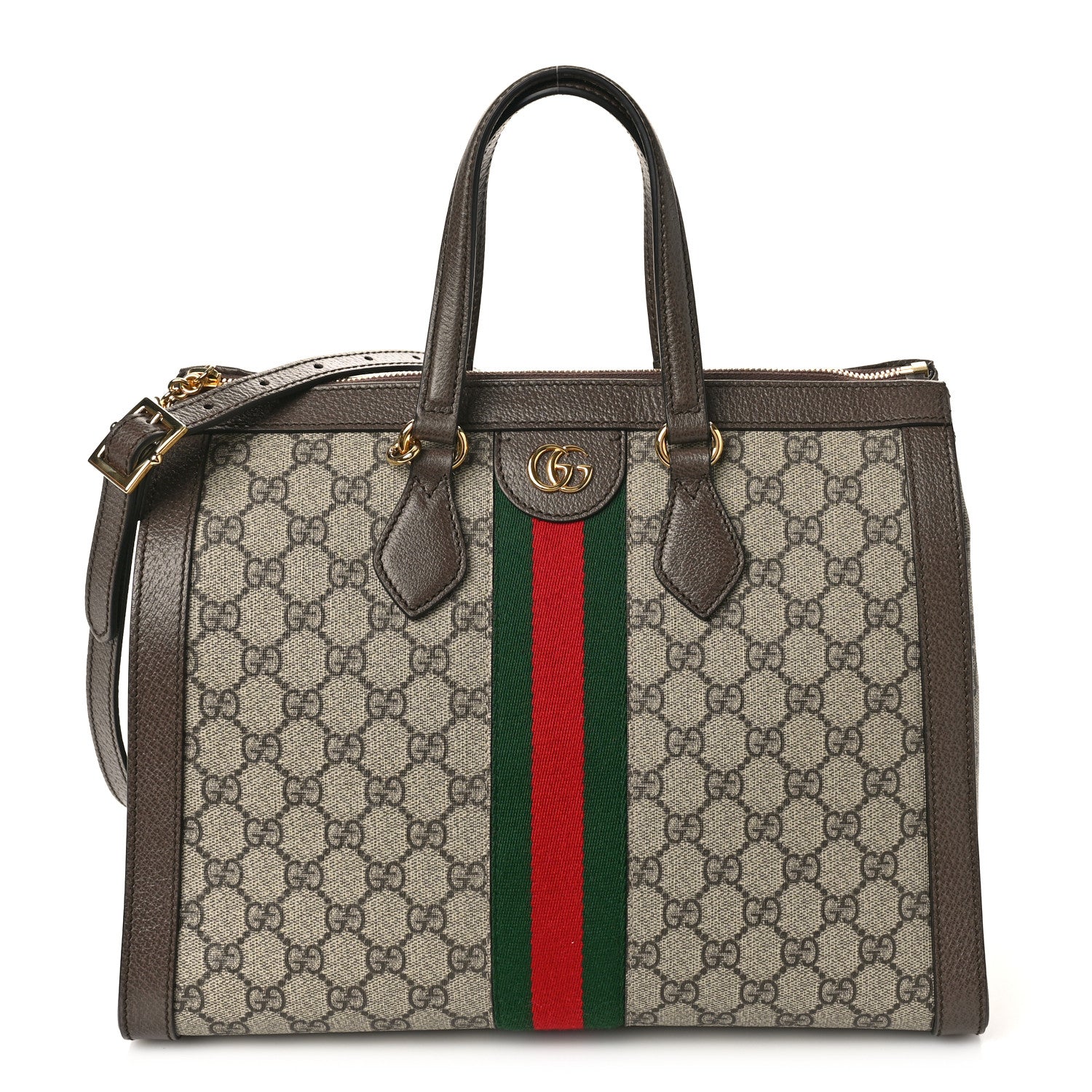 Gucci GG Supreme Monogram Web Medium Ophidia Tote Bag Brown 1 of 10