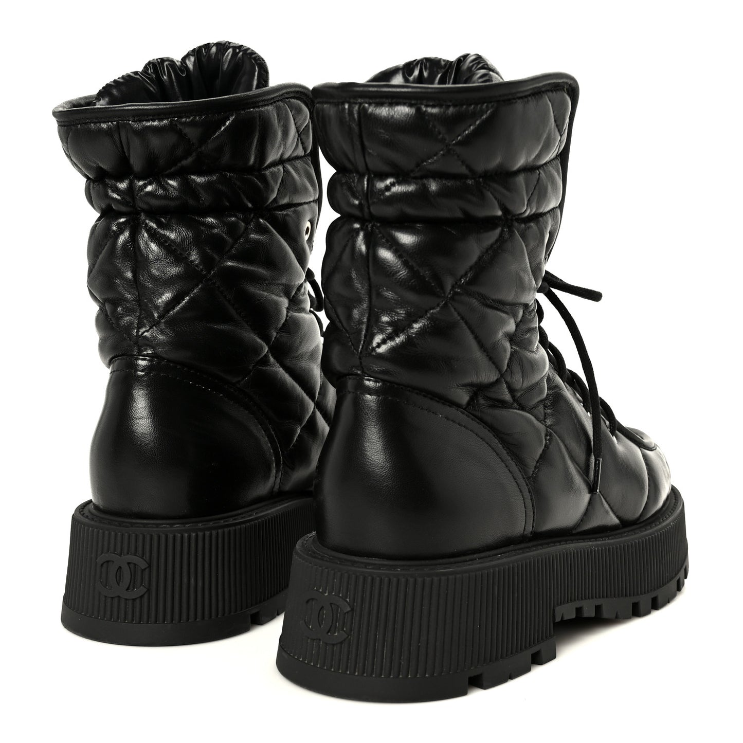 Lambskin Calfskin Quilted Lace Up Combat Boots 40.5 Black
