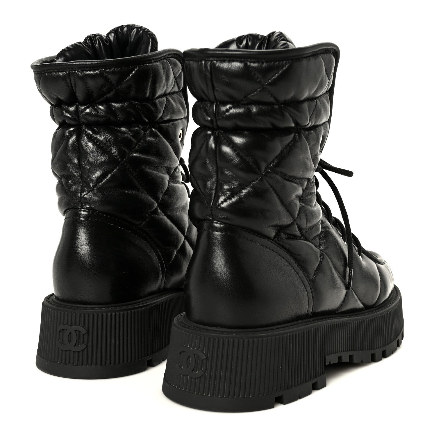 Chanel Lambskin Calfskin Quilted Lace Up Combat Boots 40.5 Black 5 of 10