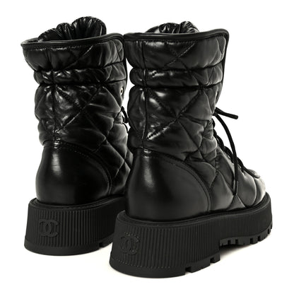 Chanel Lambskin Calfskin Quilted Lace Up Combat Boots 40.5 Black 5 of 10