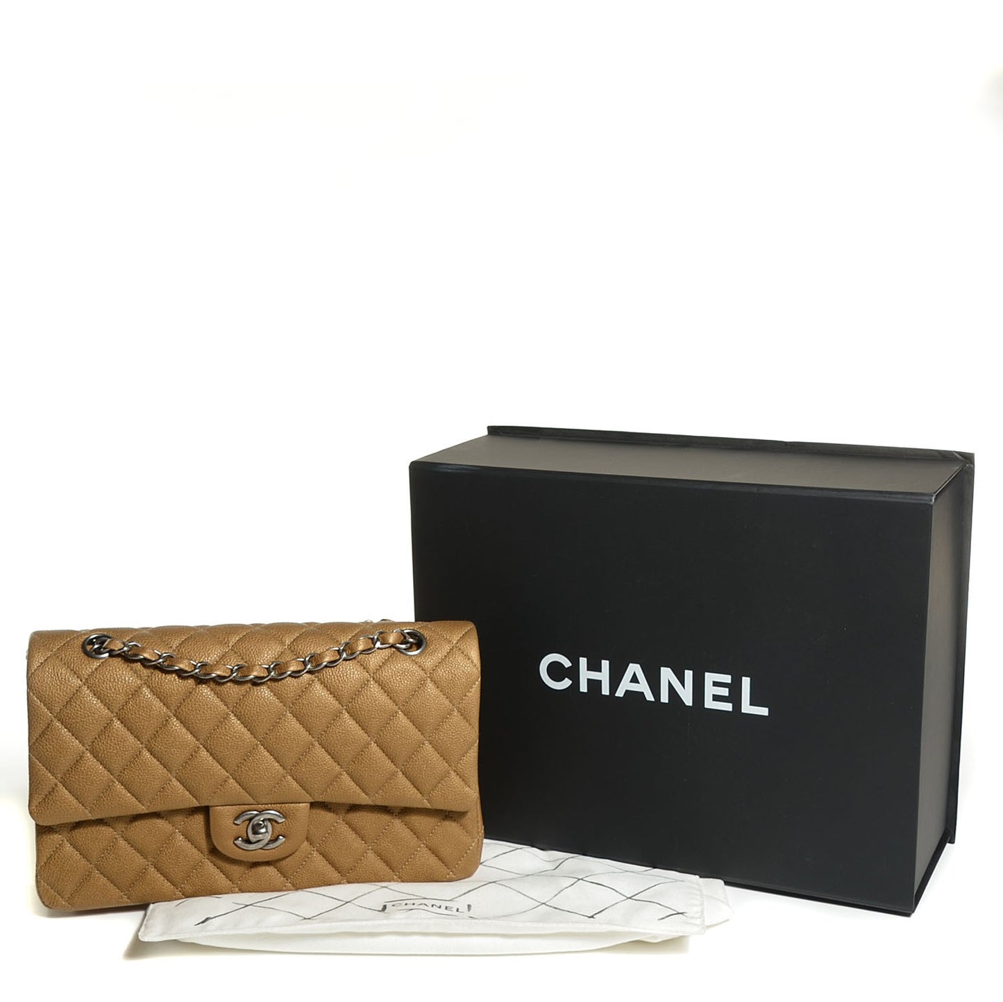 Metallic Calfskin Quilted Medium Double Flap Dark Gold