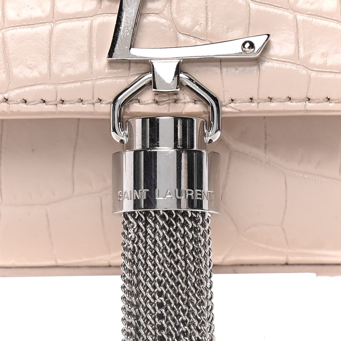 Calfskin Crocodile Embossed Small Classic Monogram Kate Tassel Satchel Light Pink