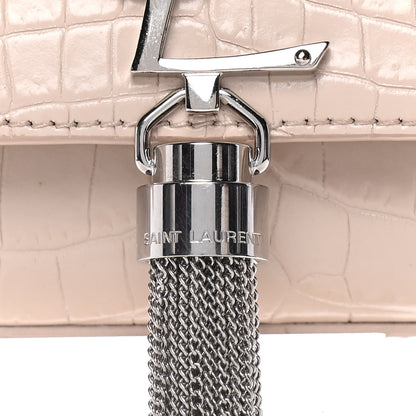 Saint Laurent Calfskin Crocodile Embossed Small Classic Monogram Kate Tassel Satchel Light Pink 9 of 14