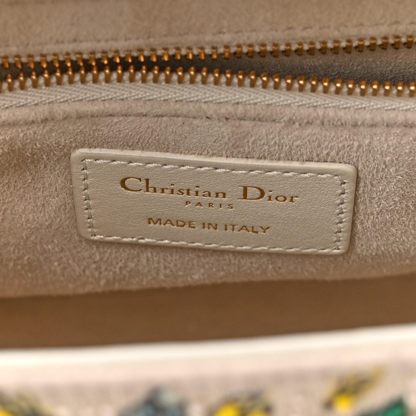 Calfskin Embroidered Medium Lady Dior White Multicolor