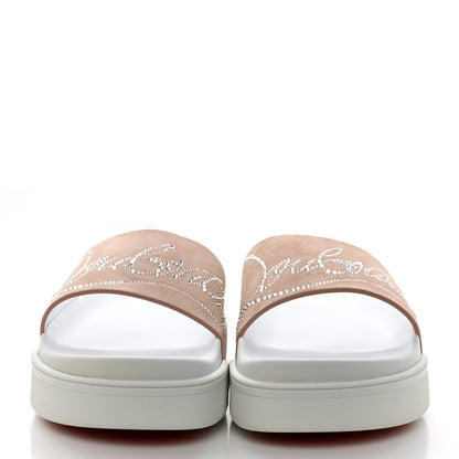 Christian Louboutin Veau Velours Strass Dear Pool Flat Platform Slide Sandal 39 Nude 2 of 9