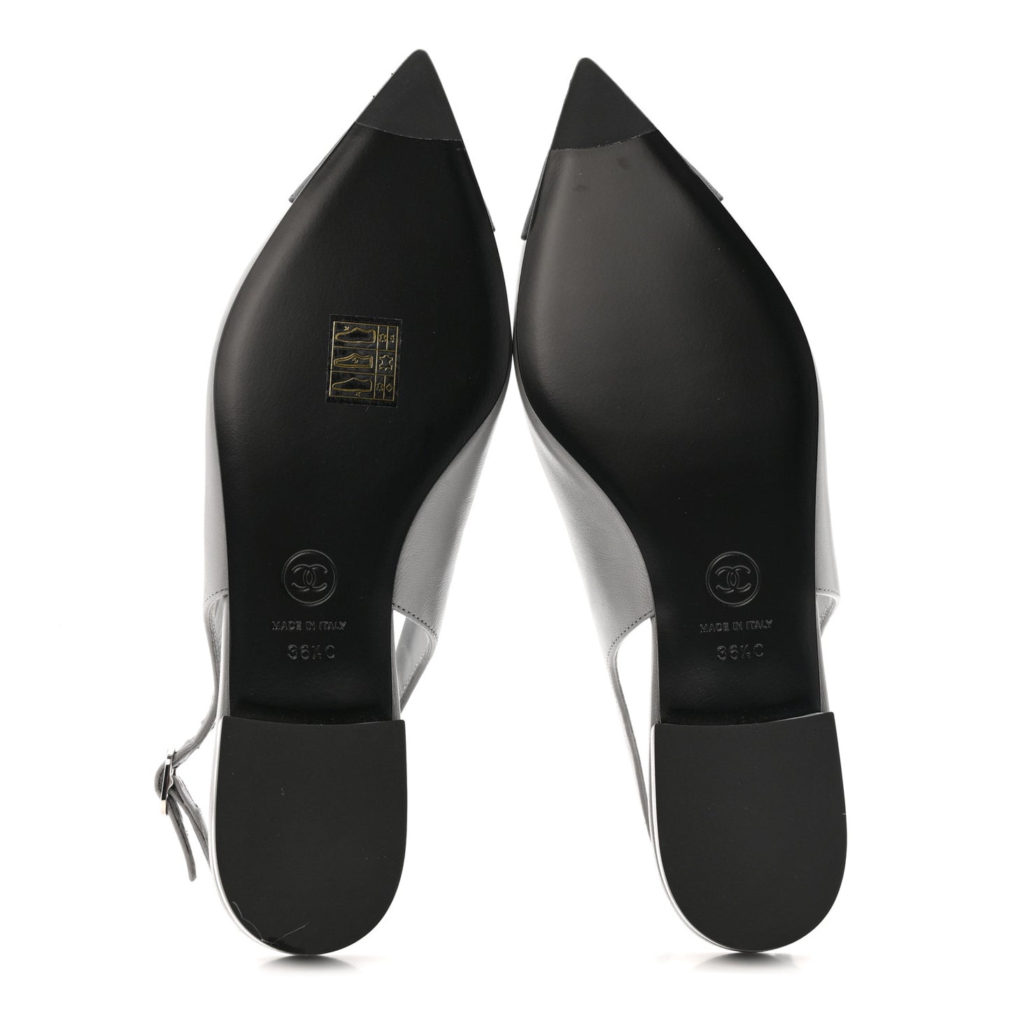 Goatskin Grosgrain Pointed Toe CC Slingback Flats 36.5 Gray Black