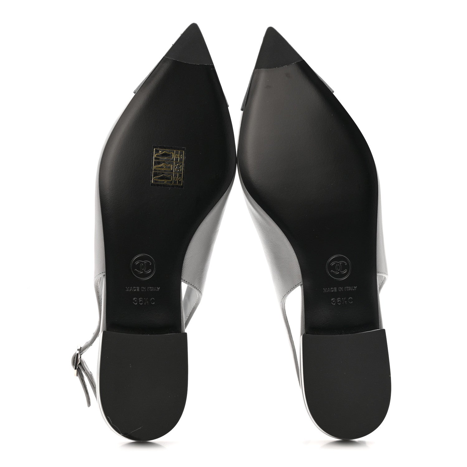 Chanel Goatskin Grosgrain Pointed Toe CC Slingback Flats 36.5 Gray Black 6 of 12