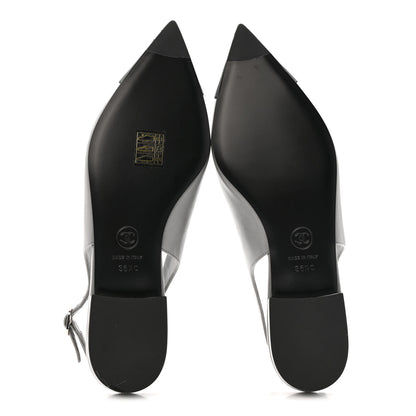 Chanel Goatskin Grosgrain Pointed Toe CC Slingback Flats 36.5 Gray Black 6 of 12