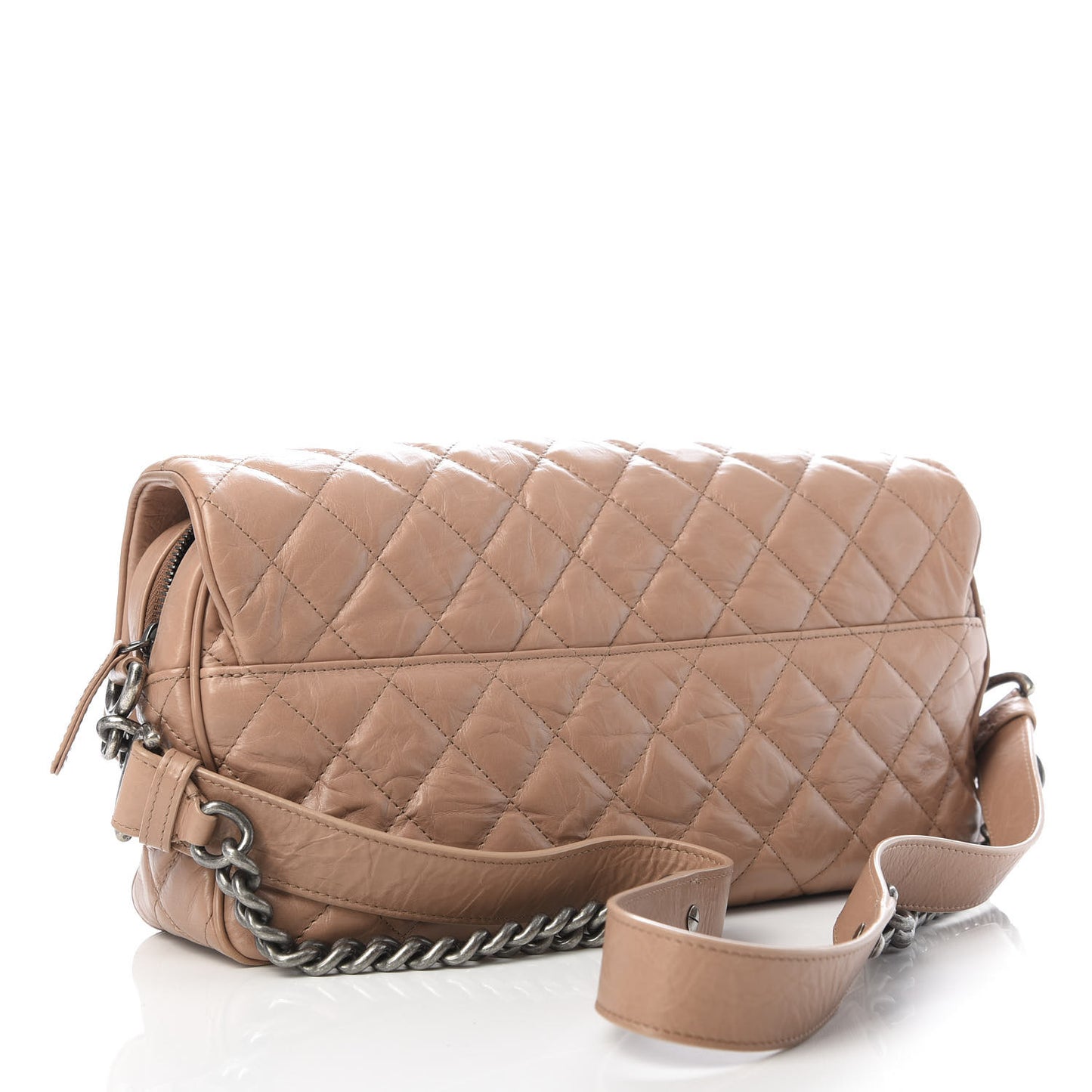 Aged Calfskin Quilted Medium Chain Detail Flap Light Brown