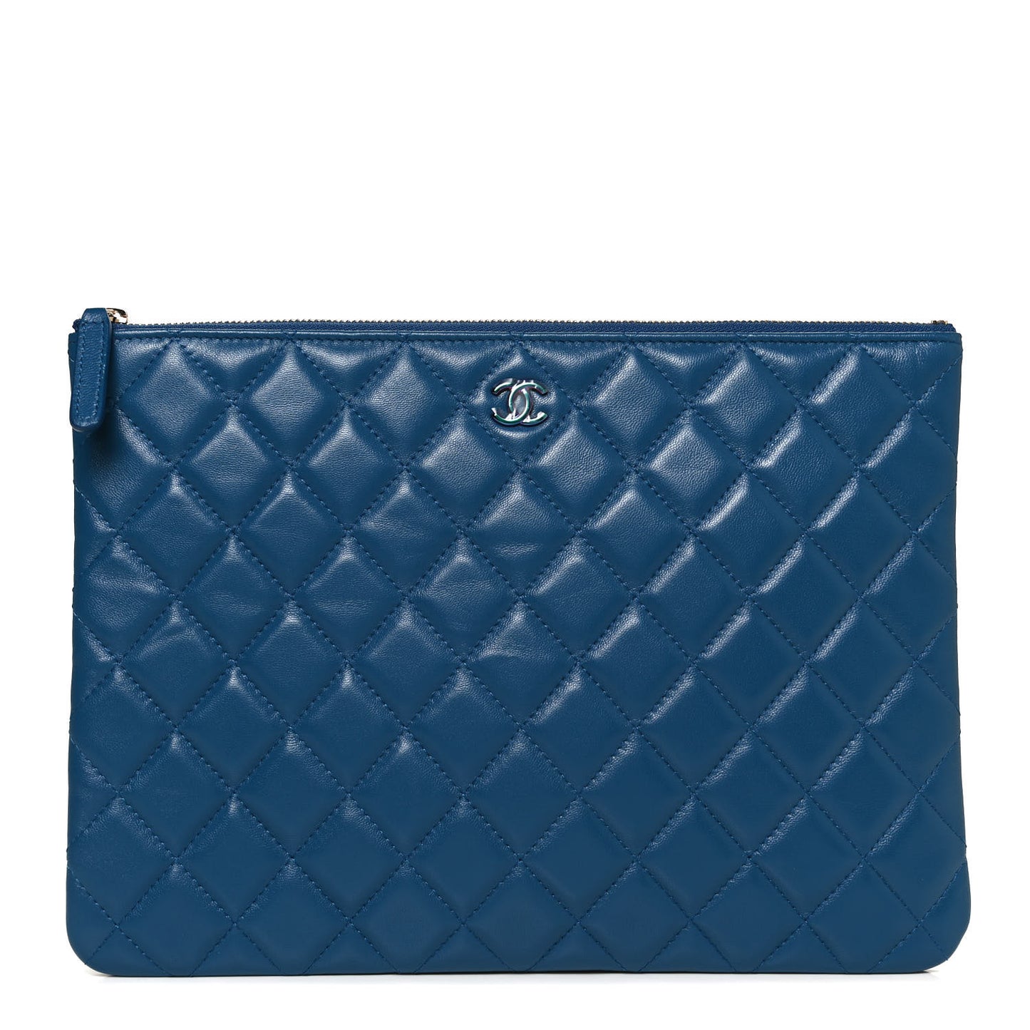 Lambskin Quilted Medium CC Cosmetic Case Blue Pink