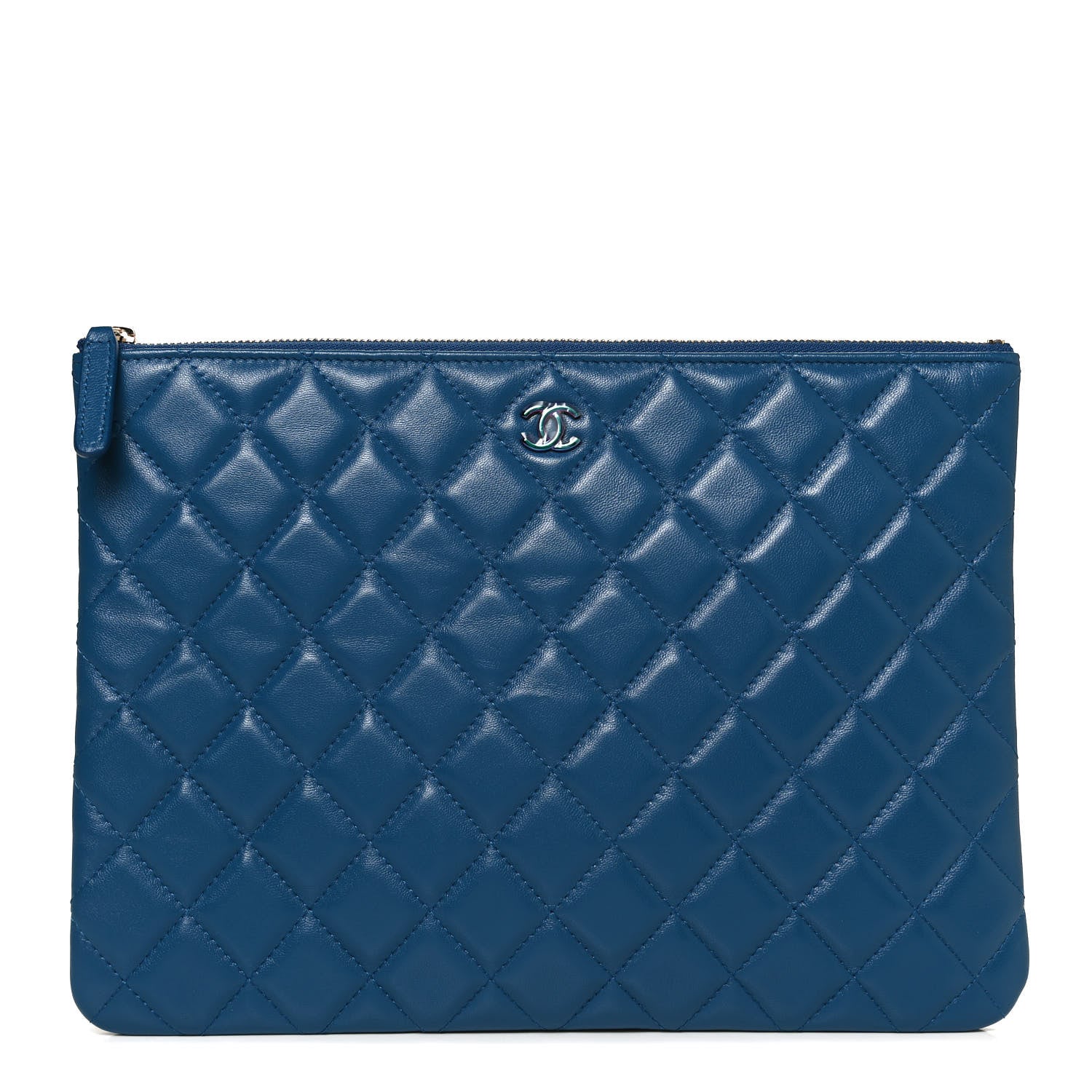 Chanel Lambskin Quilted Medium CC Cosmetic Case Blue Pink 1 of 10