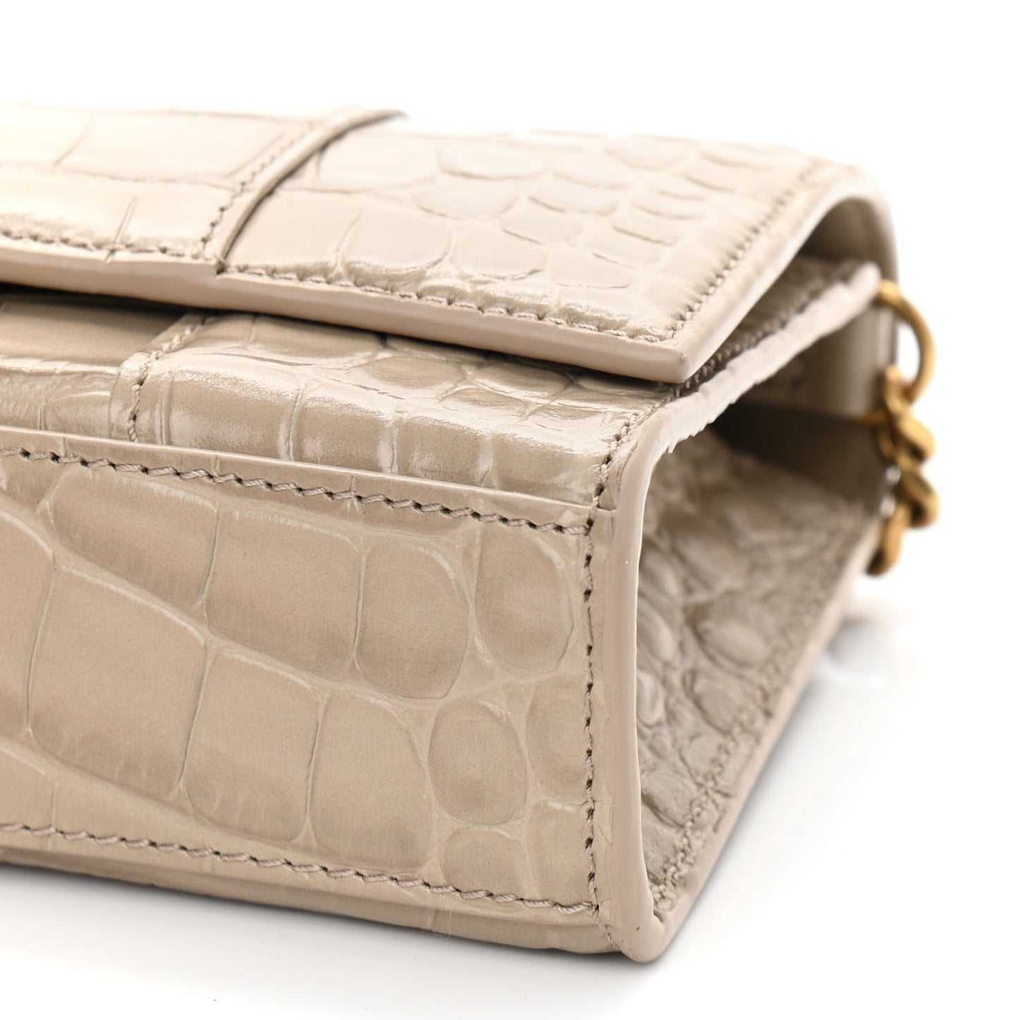 Shiny Calfskin Crocodile Embossed Hourglass Chain Bag Taupe