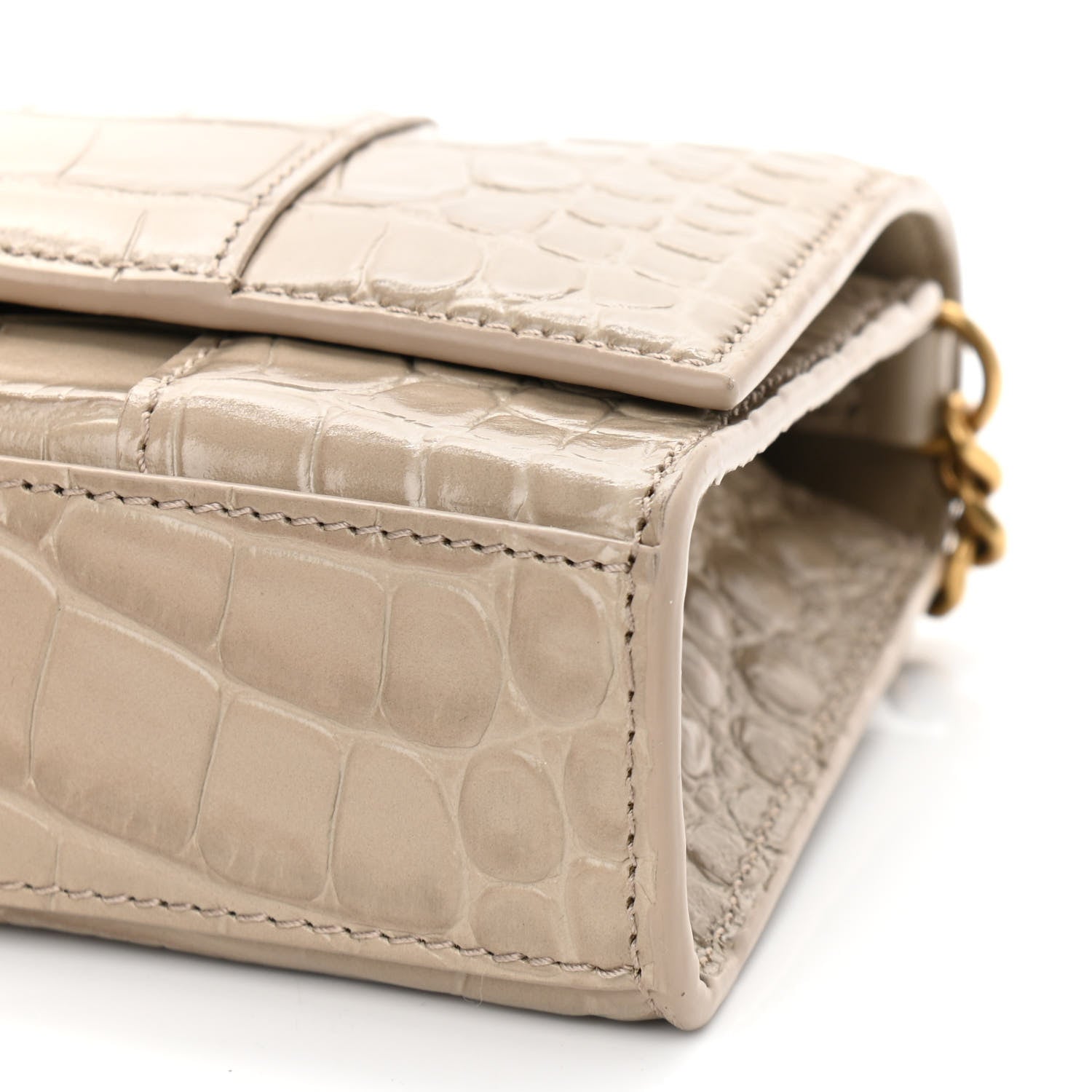 Balenciaga Shiny Calfskin Crocodile Embossed Hourglass Chain Bag Taupe 9 of 10