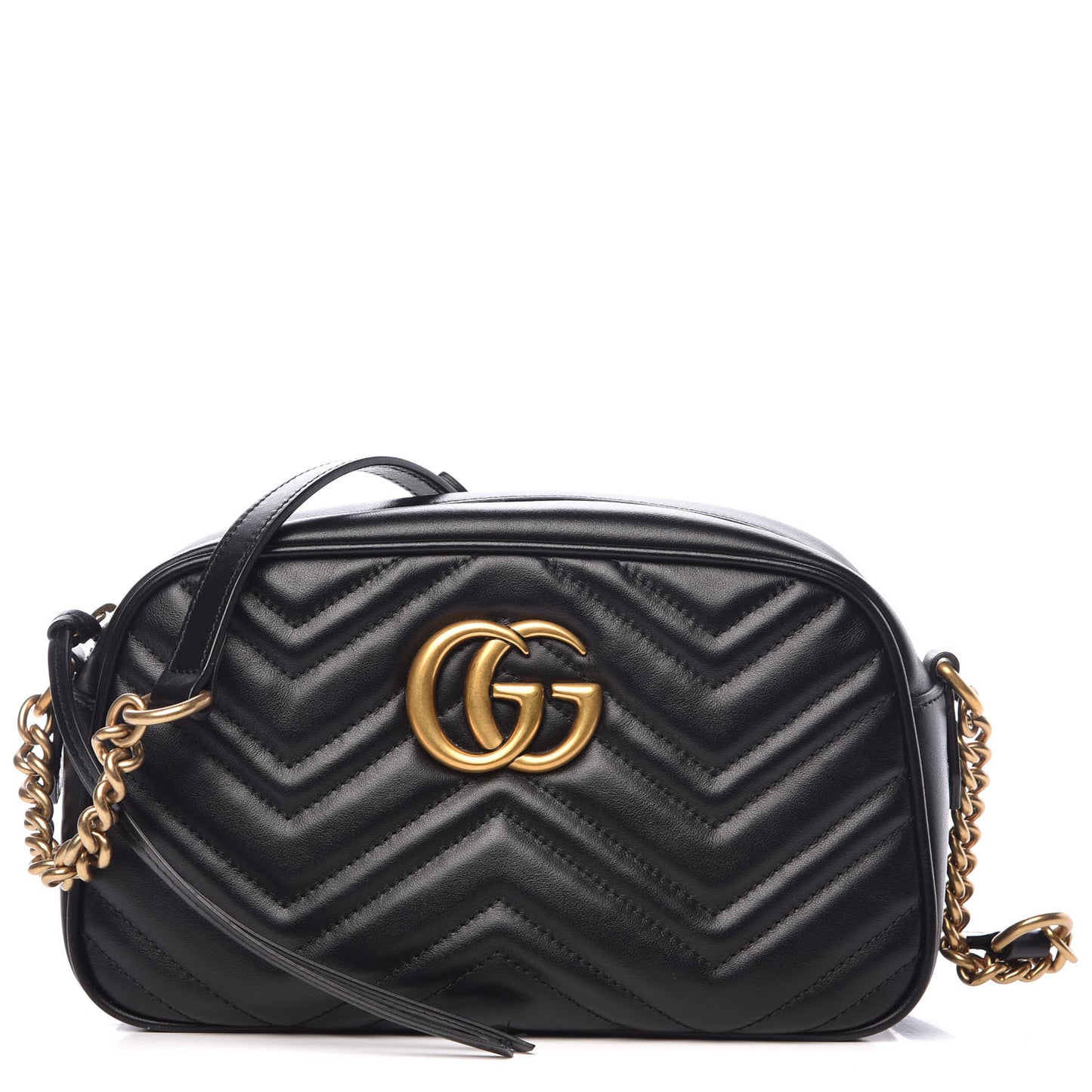 Calfskin Matelasse Small GG Marmont Chain Shoulder Bag Black