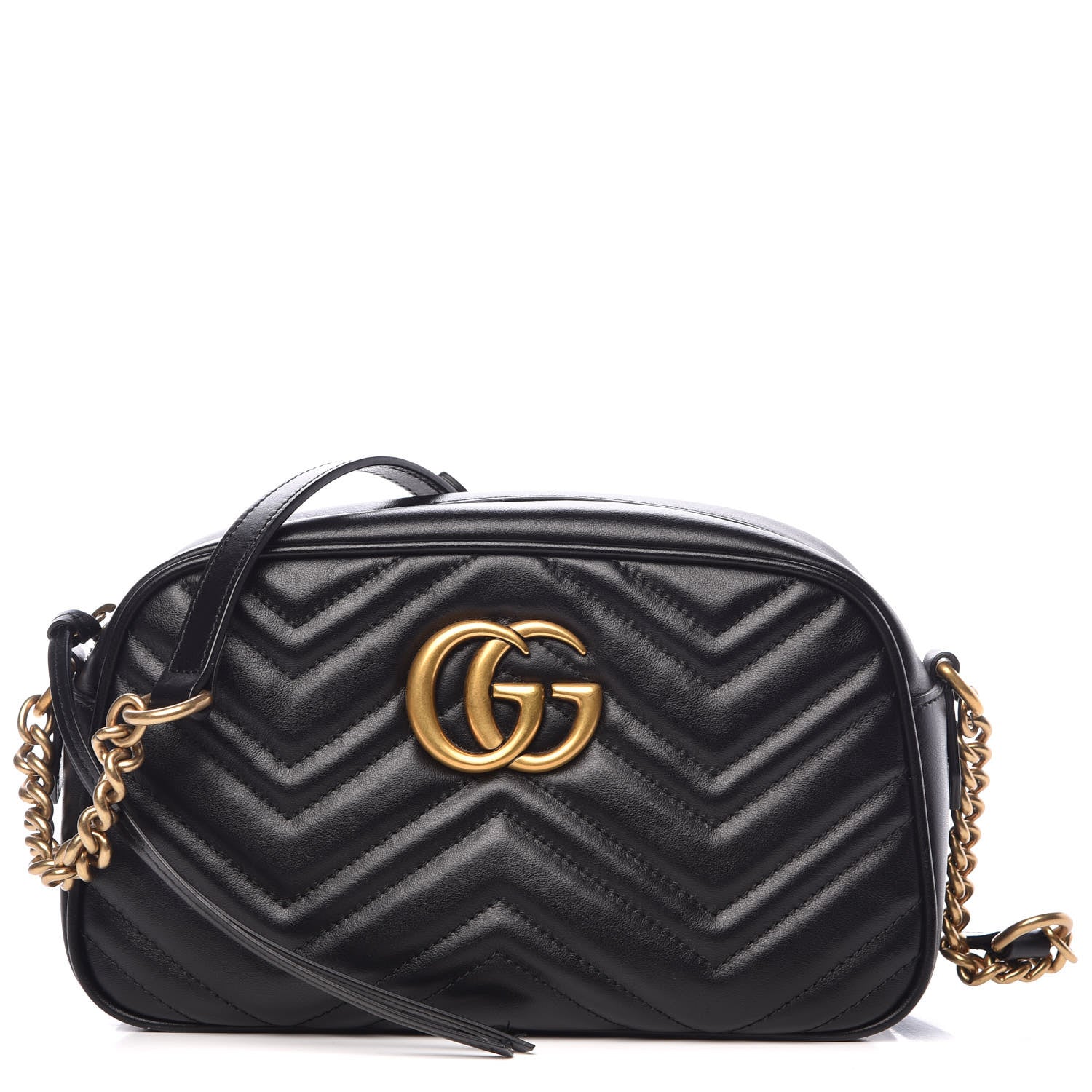 Gucci Calfskin Matelasse Small GG Marmont Chain Shoulder Bag Black 1 of 8