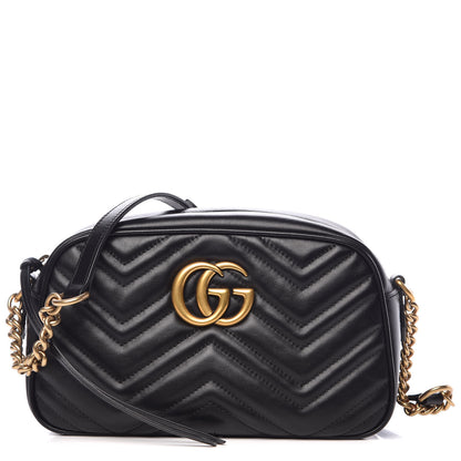 Gucci Calfskin Matelasse Small GG Marmont Chain Shoulder Bag Black 1 of 8