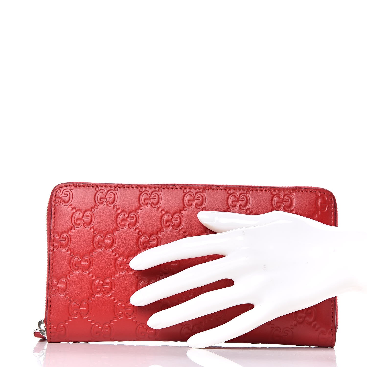 Gucci Guccissima Signature Zip Around Organizer Wallet Hibiscus Red 2 of 10