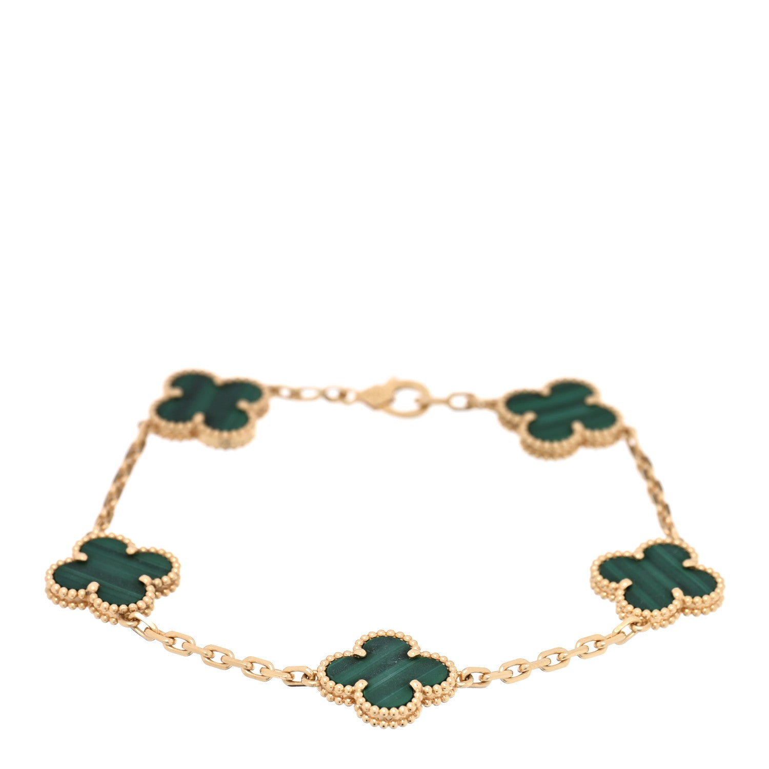 Van Cleef & Arpels 18K Yellow Gold Malachite 5 Motifs Vintage Alhambra Bracelet 1 of 4