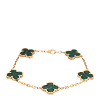 Van Cleef & Arpels 18K Yellow Gold Malachite 5 Motifs Vintage Alhambra Bracelet 1 of 4