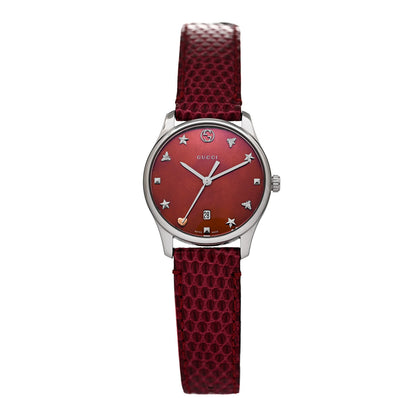 Gucci Stainless Steel Lizard Red Mother of Pearl 29mm G-Timeless Charm Quartz Watch 1 of 5