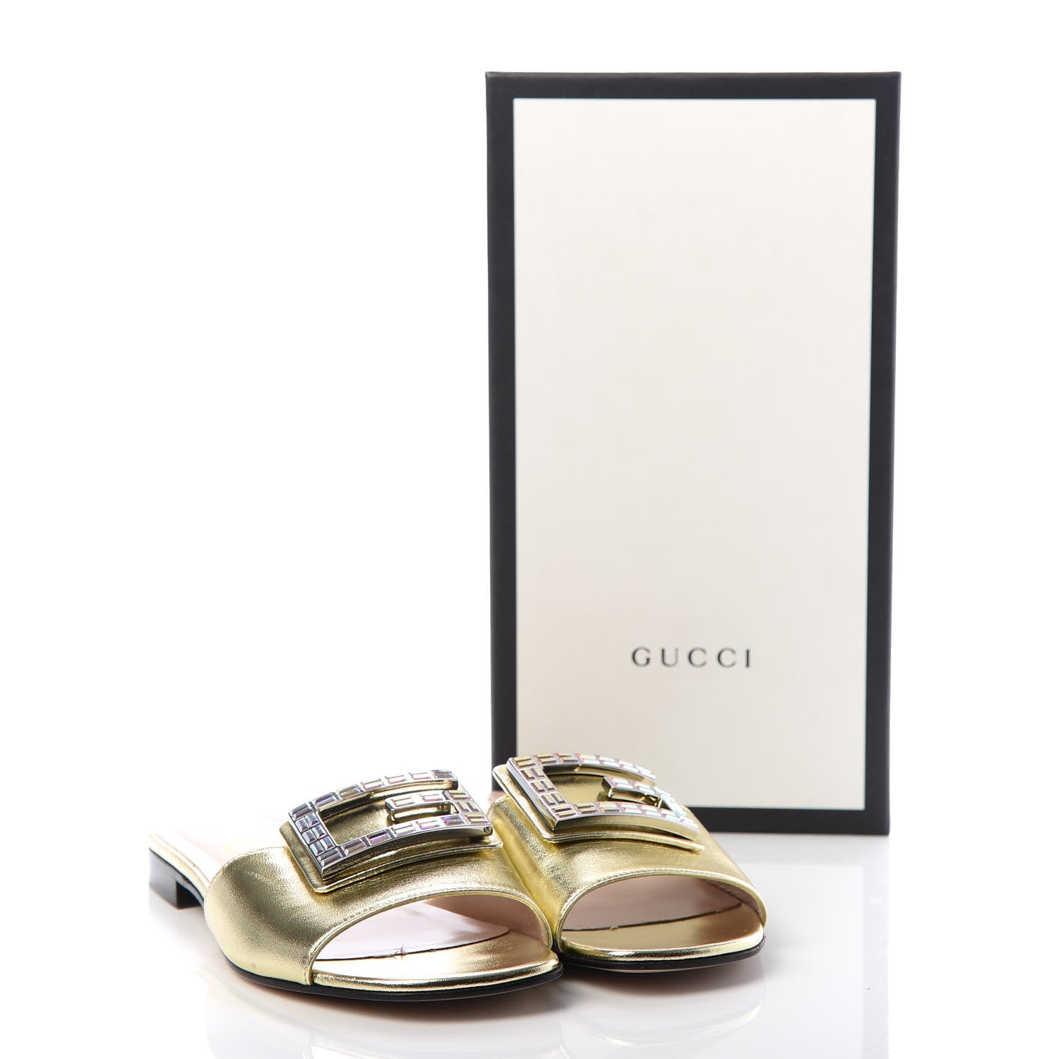 Gucci Metallic Nappa Crystal Square G Madelyn Slide Sandals 39.5 Gold 11 of 11