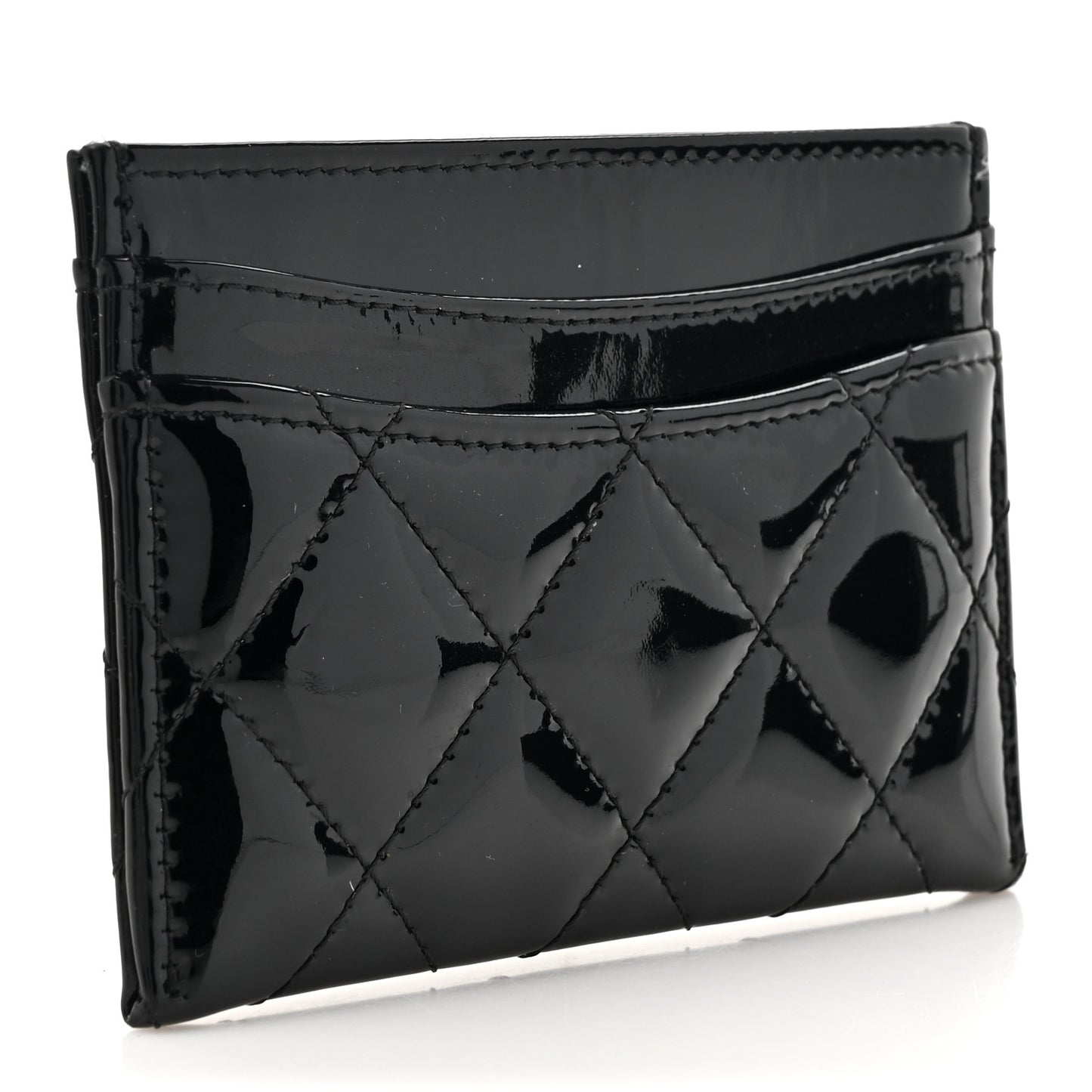Patent Calfskin Quilted Card Holder Black