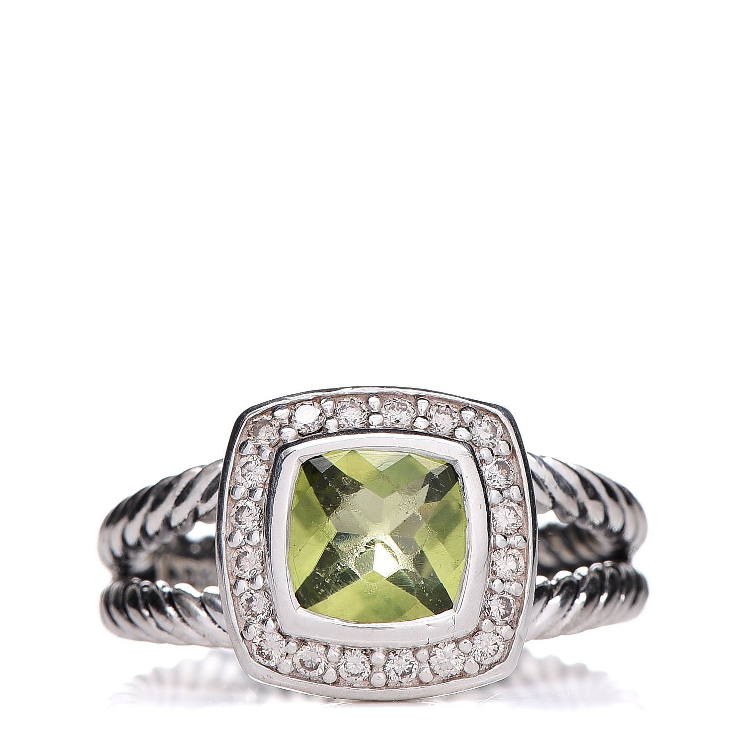 David Yurman Sterling Silver Diamond Peridot 7mm Petite Albion Ring 52 6 1 of 5