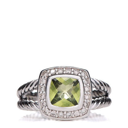 David Yurman Sterling Silver Diamond Peridot 7mm Petite Albion Ring 52 6 1 of 5