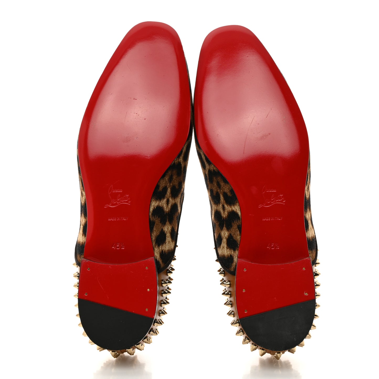 Calfskin Canvas Leopard Print Spikes Mens Intern Flat Loafers 45.5 Leopard Tan