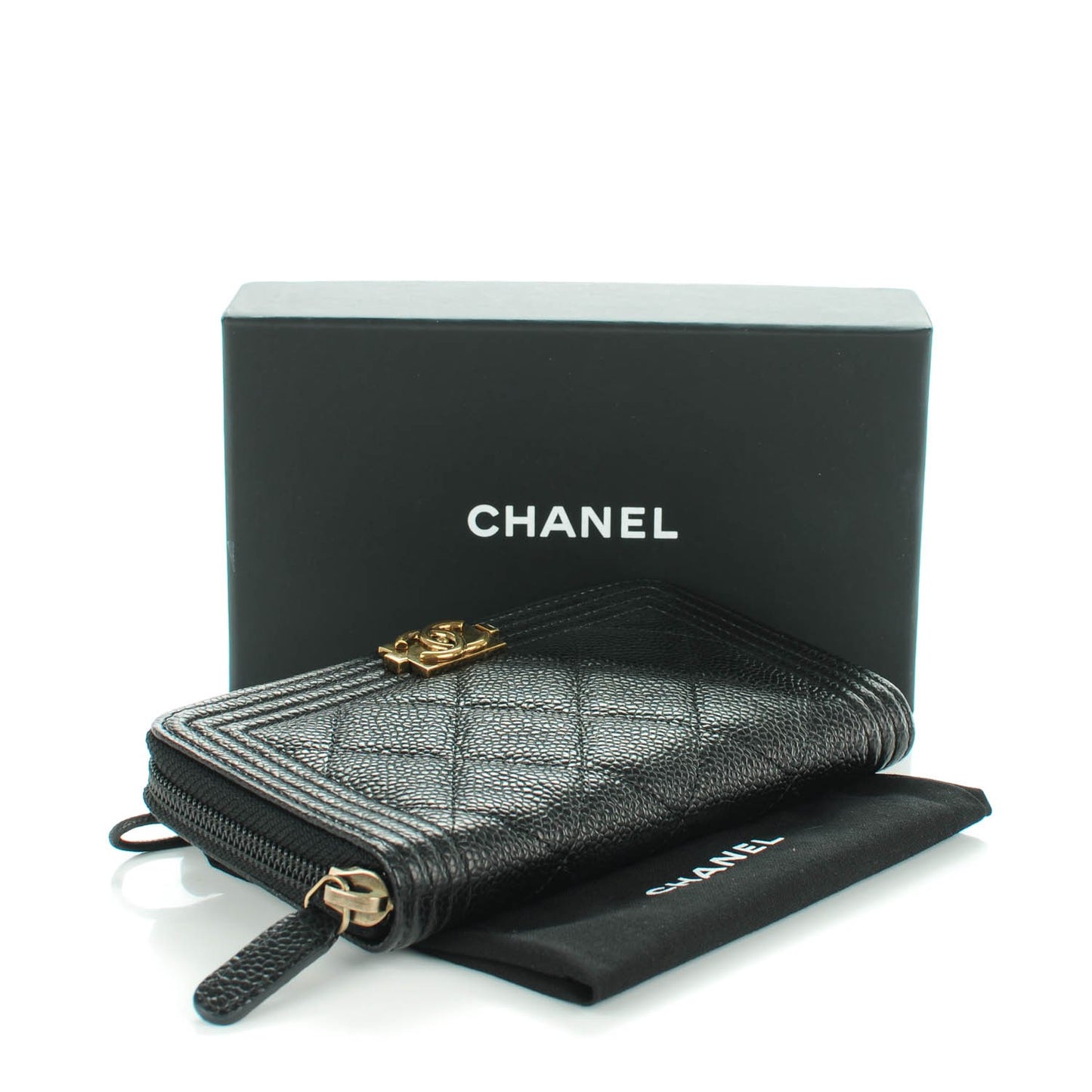 Caviar Quilted Small Boy Zip Around Wallet Black