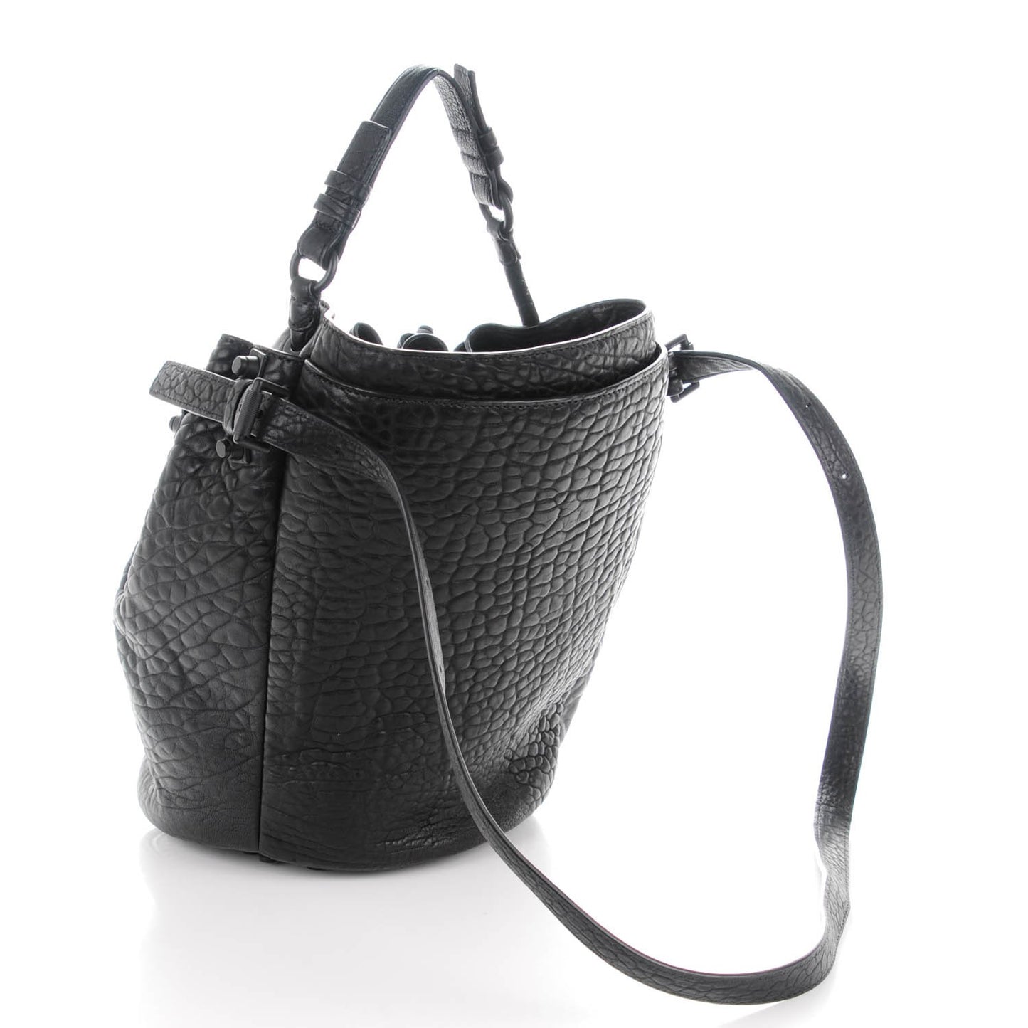 Pebbled Lambskin Diego Bucket Bag Black Black Hardware