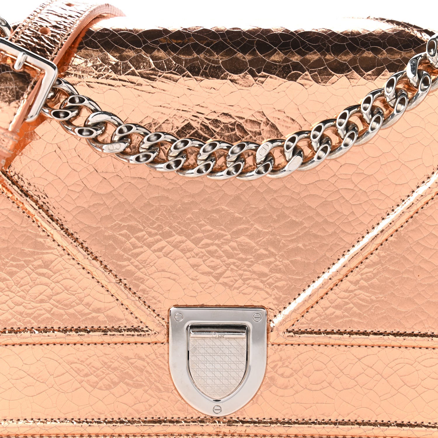 Christian Dior Metallic Ceramic Effect Deerskin Medium Diorama Flap Bag Gold 11 of 12