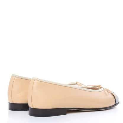 Chanel Lambskin Cap Toe CC Ballerina Flats 36.5 Beige Black 4 of 9